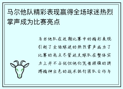 马尔他队精彩表现赢得全场球迷热烈掌声成为比赛亮点